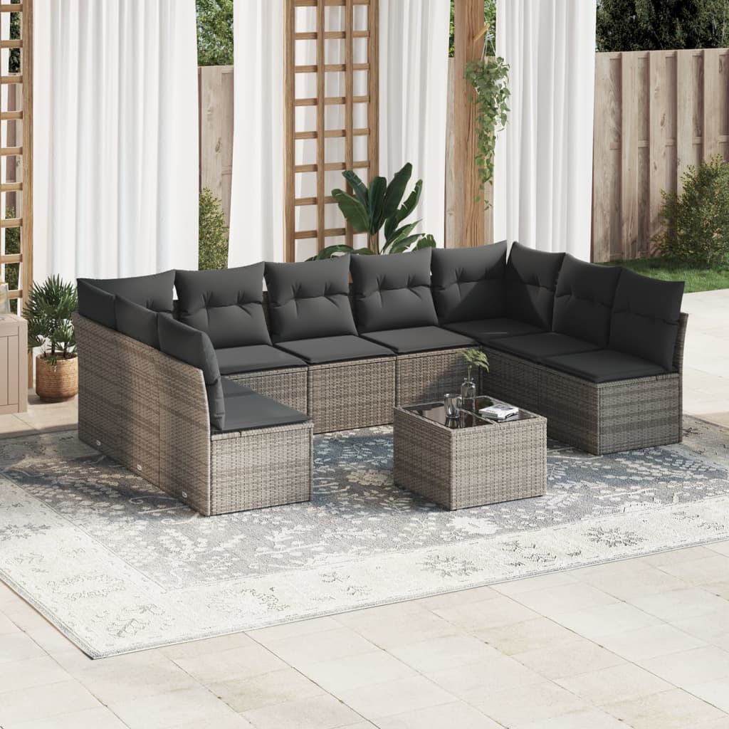Soffgrupp För Trädgården Med Dynor 9 Delar Beige Konstrotting