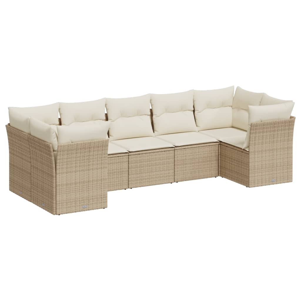 Matgrupp För Trädgården Med Dynor 7 Delar Beige Konstrotting