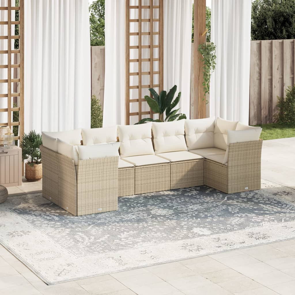 Matgrupp För Trädgården Med Dynor 7 Delar Beige Konstrotting