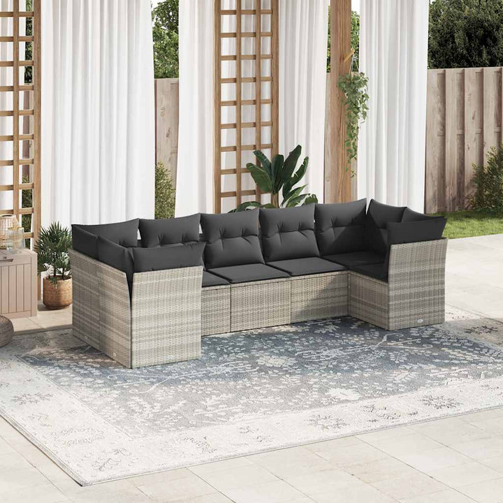 Matgrupp För Trädgården Med Dynor 7 Delar Beige Konstrotting