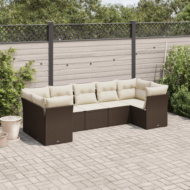 Matgrupp För Trädgården Med Dynor 7 Delar Beige Konstrotting