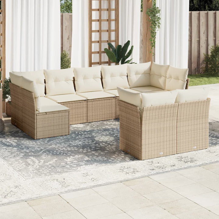 Soffgrupp För Trädgård Med Dynor 10 Delar Beige Konstrotting