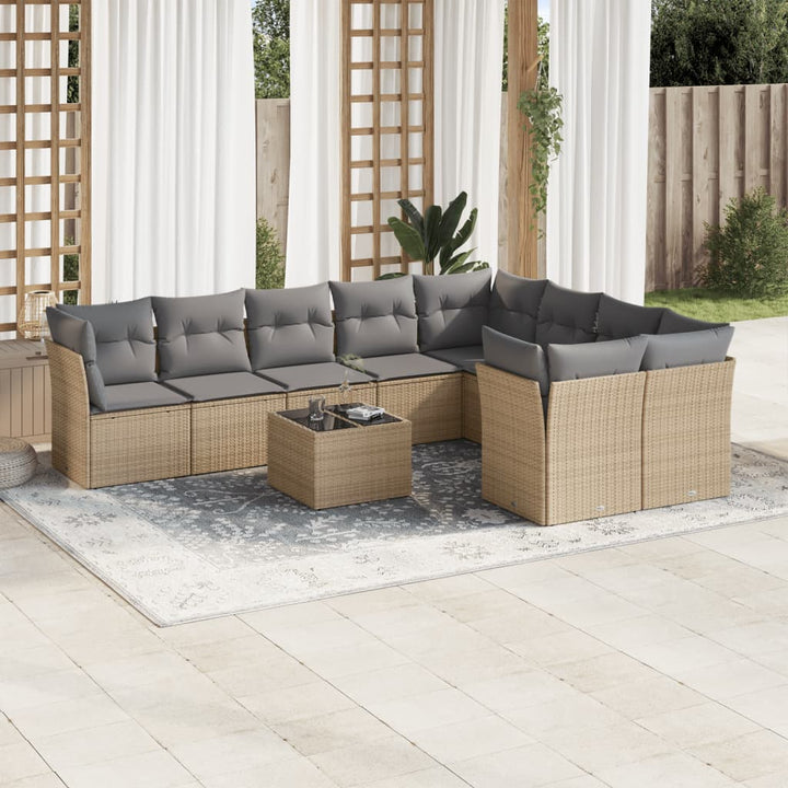 Soffgrupp För Trädgård Med Dynor 10 Delar Beige Konstrotting