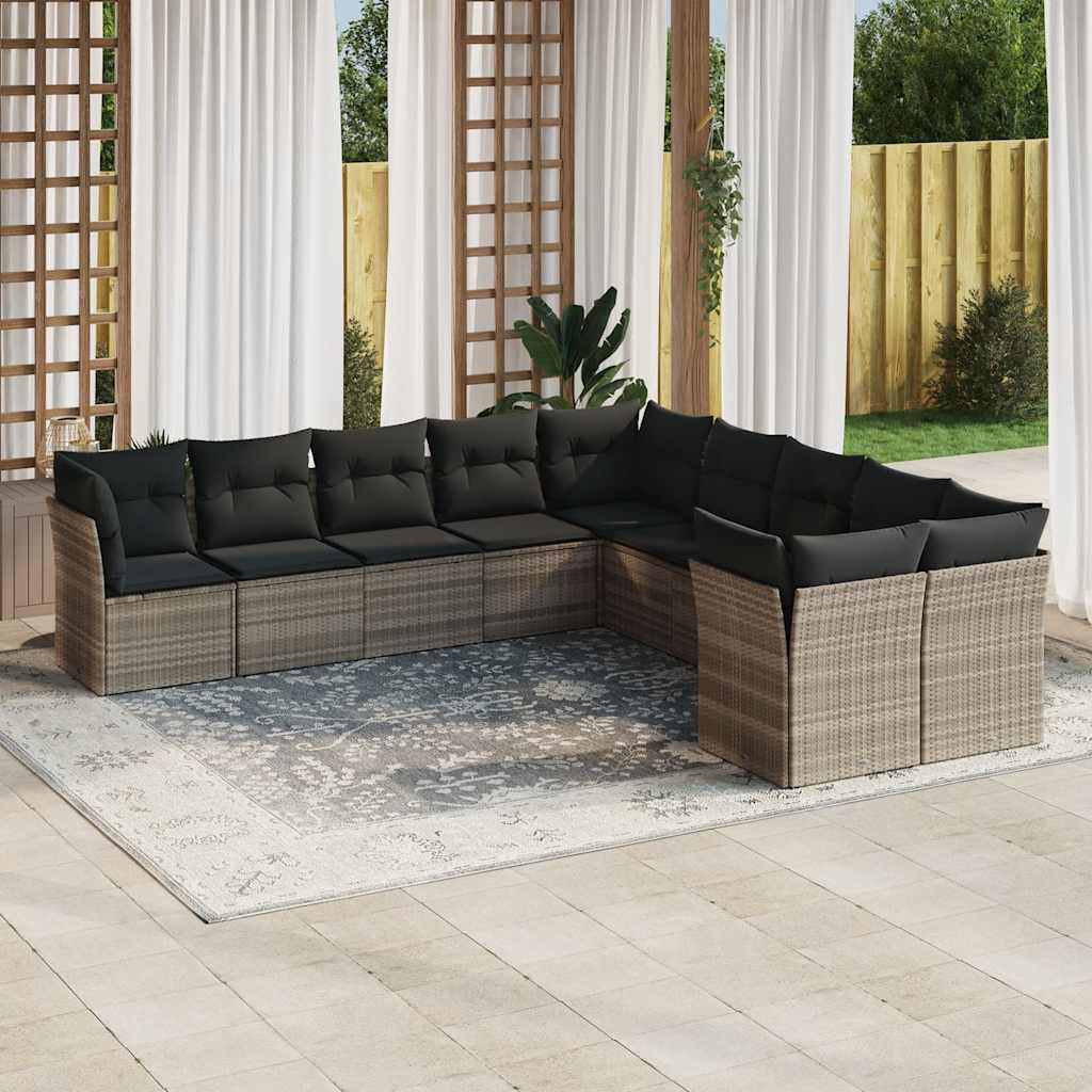 Loungegrupp För Trädgården M. Dynor 11 Delar Beige Konstrotting