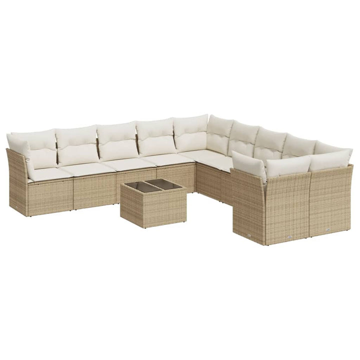 Loungegrupp För Trädgården M. Dynor 11 Delar Beige Konstrotting