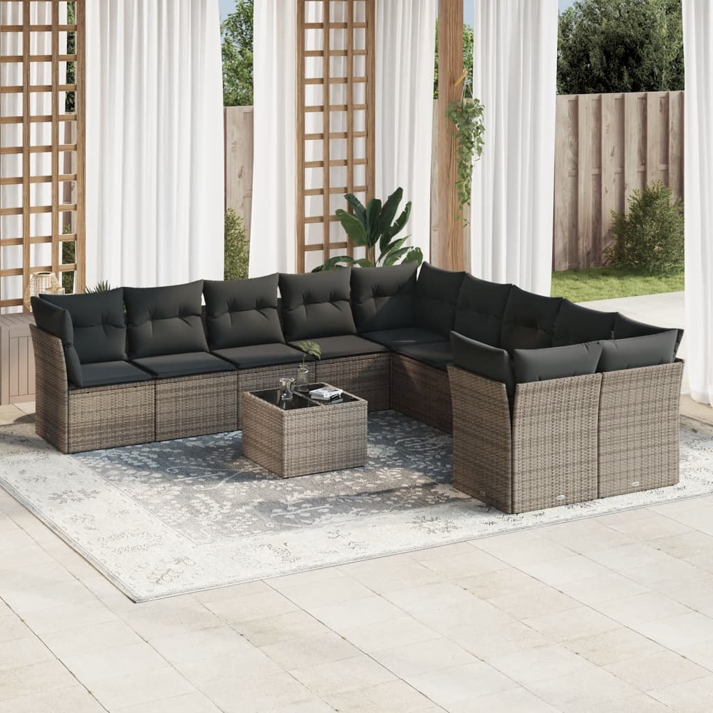 Loungegrupp För Trädgården M. Dynor 11 Delar Beige Konstrotting