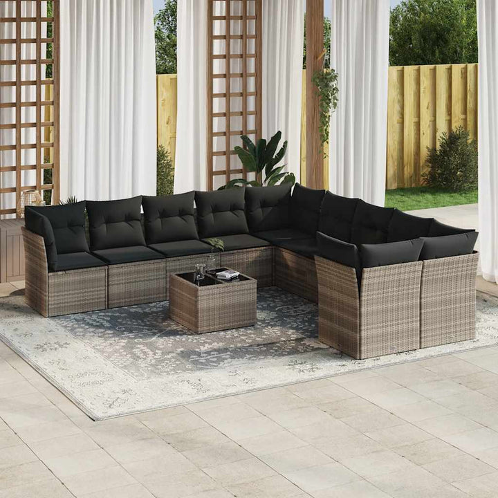 Loungegrupp För Trädgården M. Dynor 11 Delar Beige Konstrotting