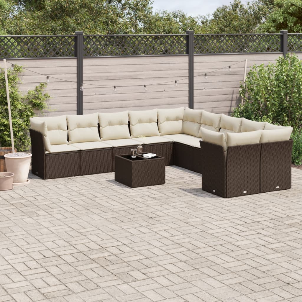 Loungegrupp För Trädgården M. Dynor 11 Delar Beige Konstrotting