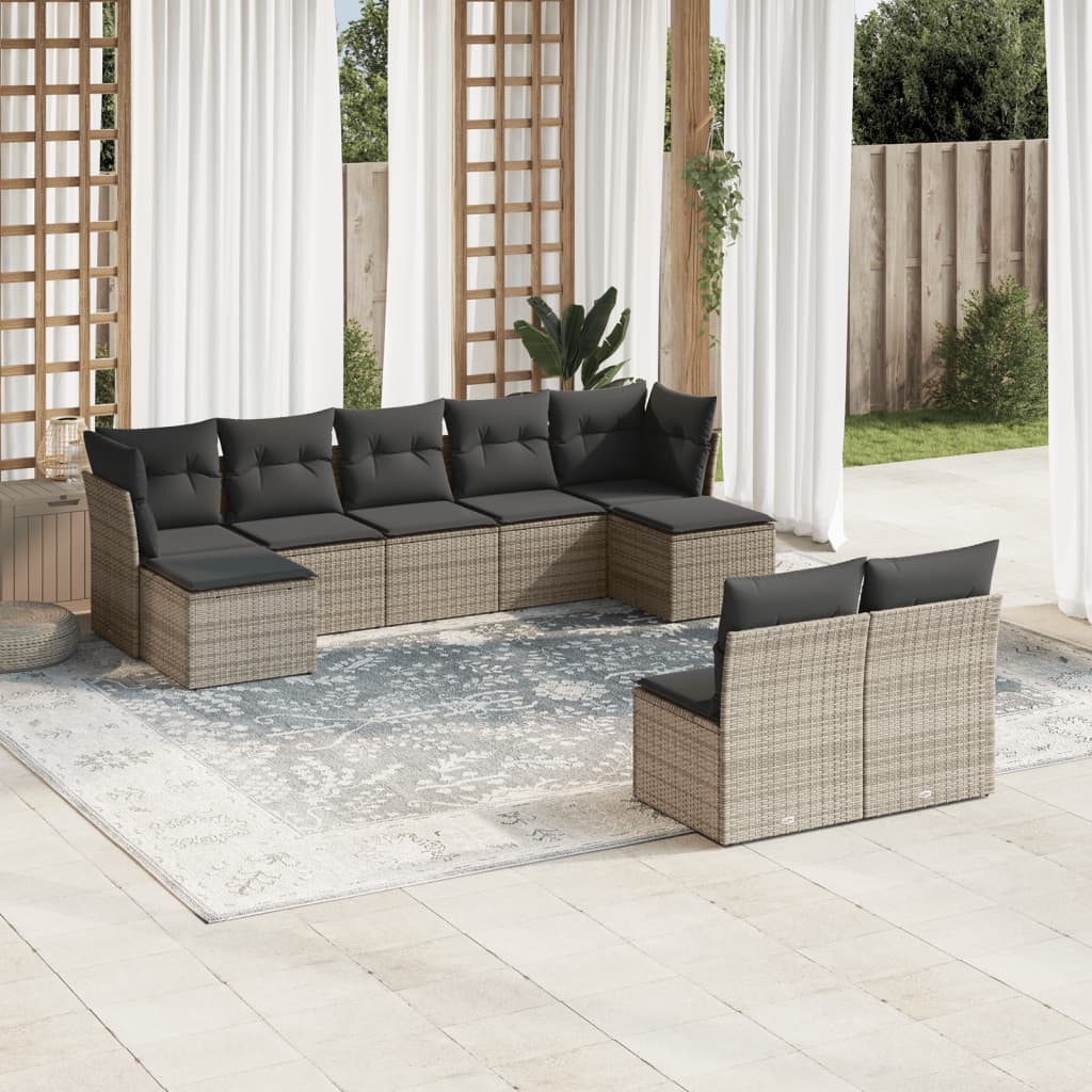 Soffgrupp För Trädgården Med Dynor 9 Delar Beige Konstrotting