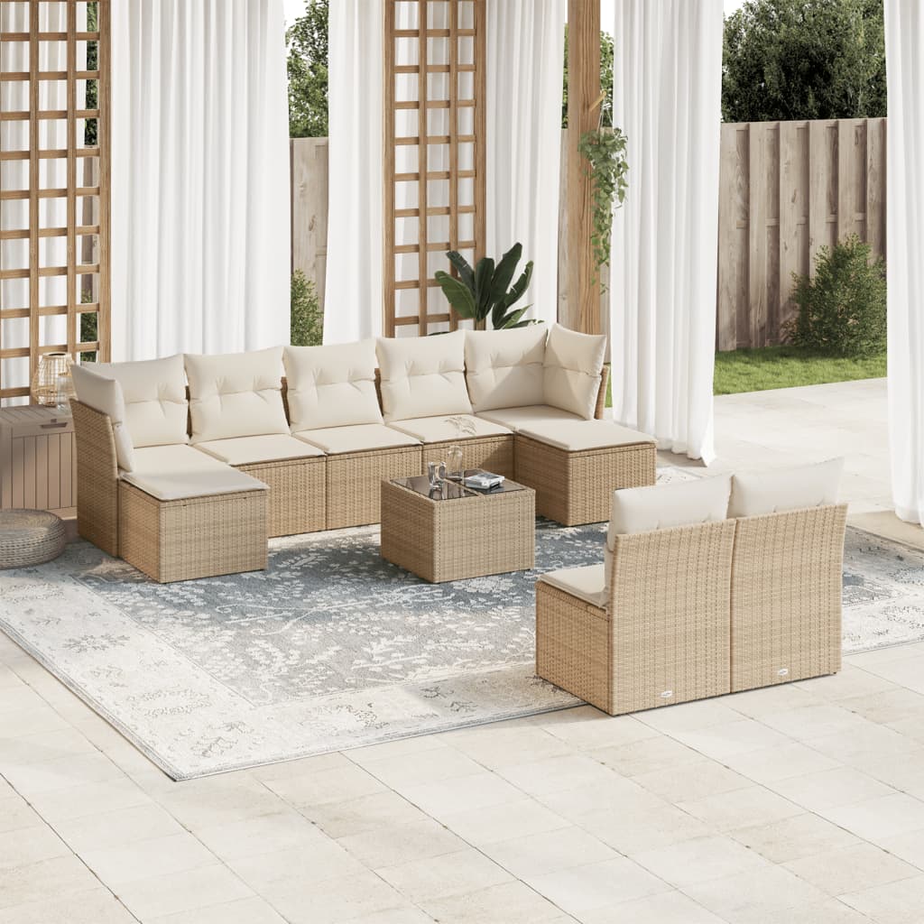 Soffgrupp För Trädgården Med Dynor 9 Delar Beige Konstrotting