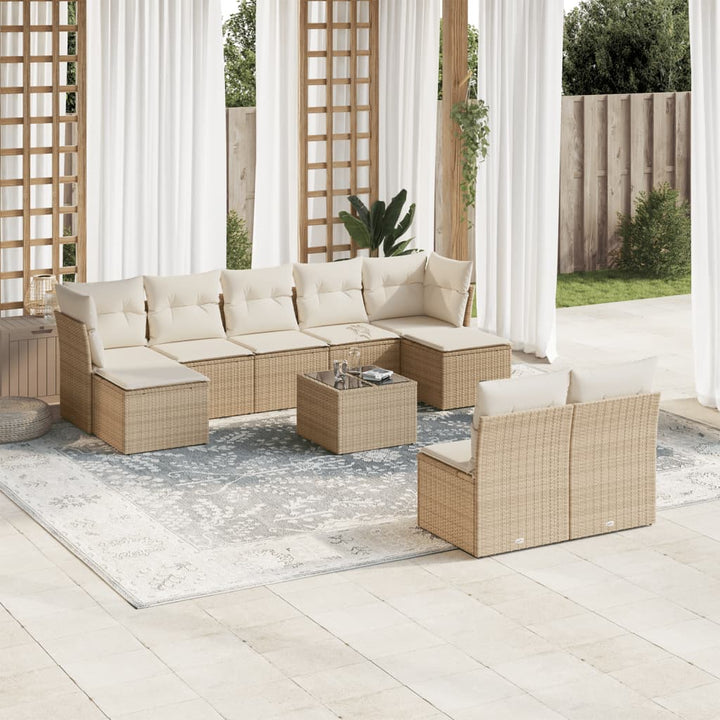 Soffgrupp För Trädgården Med Dynor 9 Delar Beige Konstrotting