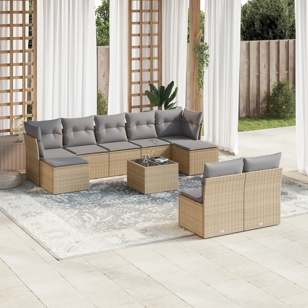 Soffgrupp För Trädgården Med Dynor 9 Delar Beige Konstrotting