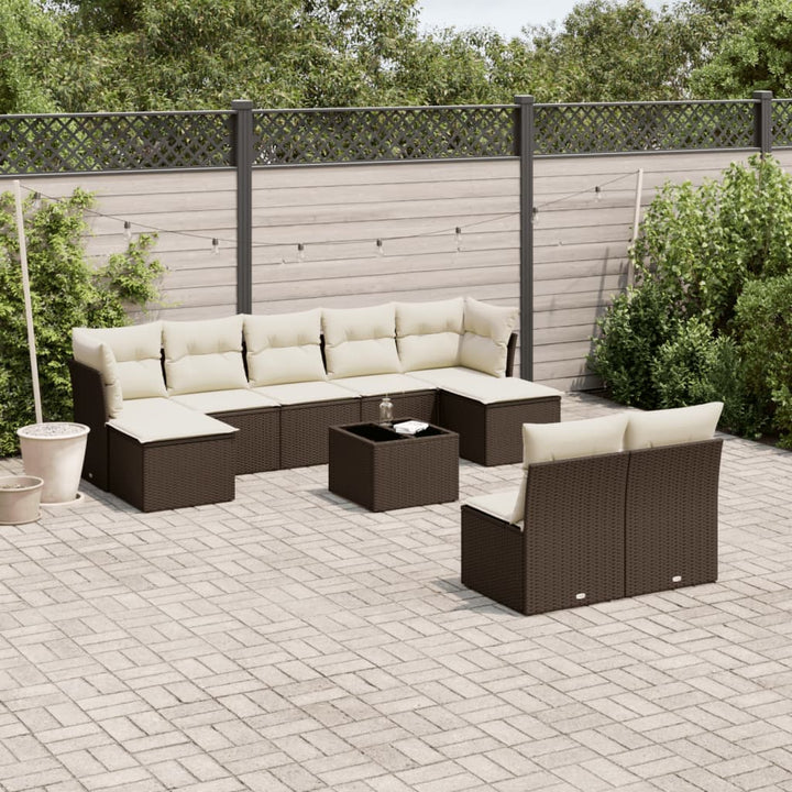Soffgrupp För Trädgården Med Dynor 9 Delar Beige Konstrotting