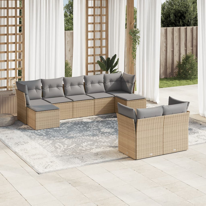 Soffgrupp För Trädgård Med Dynor 10 Delar Beige Konstrotting