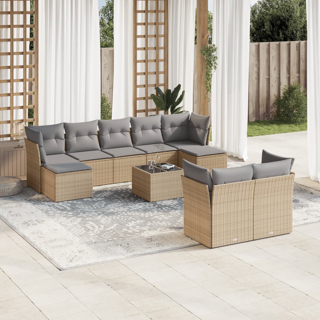 Soffgrupp För Trädgård Med Dynor 10 Delar Beige Konstrotting