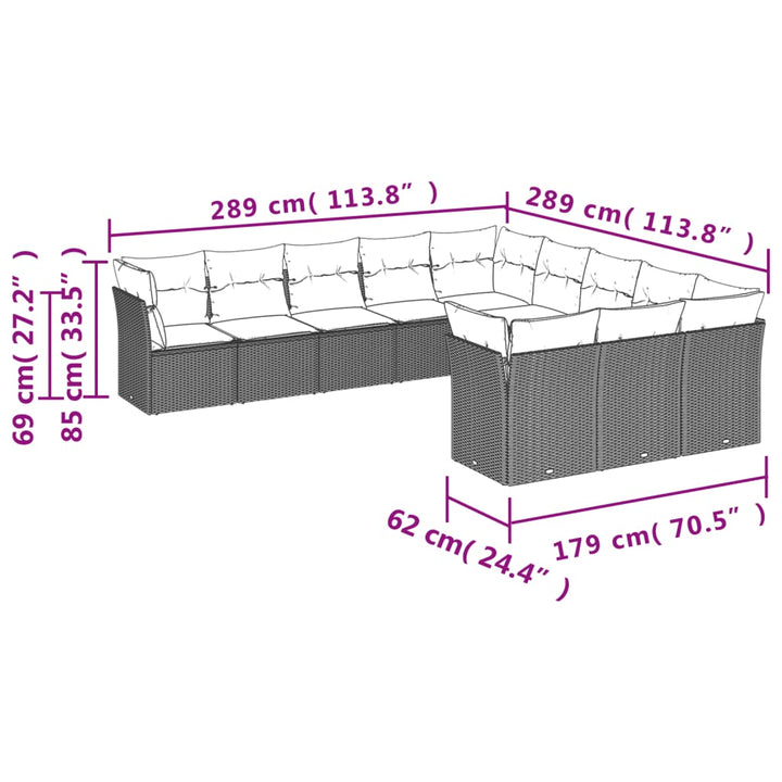 Loungegrupp För Trädgården M. Dynor 11 Delar Beige Konstrotting