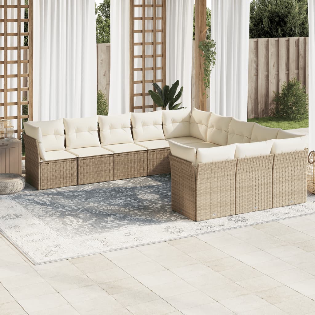 Loungegrupp För Trädgården M. Dynor 11 Delar Beige Konstrotting