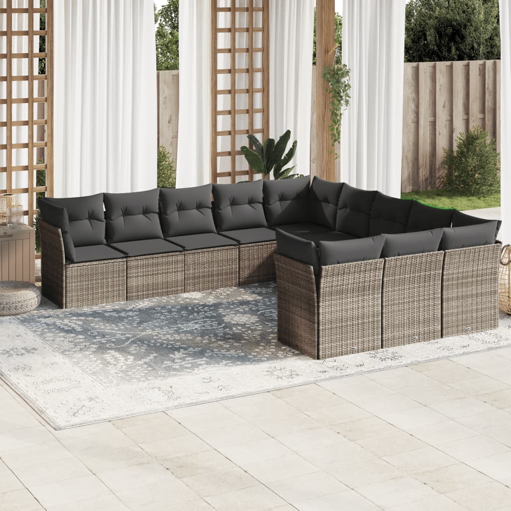 Loungegrupp För Trädgården M. Dynor 11 Delar Beige Konstrotting