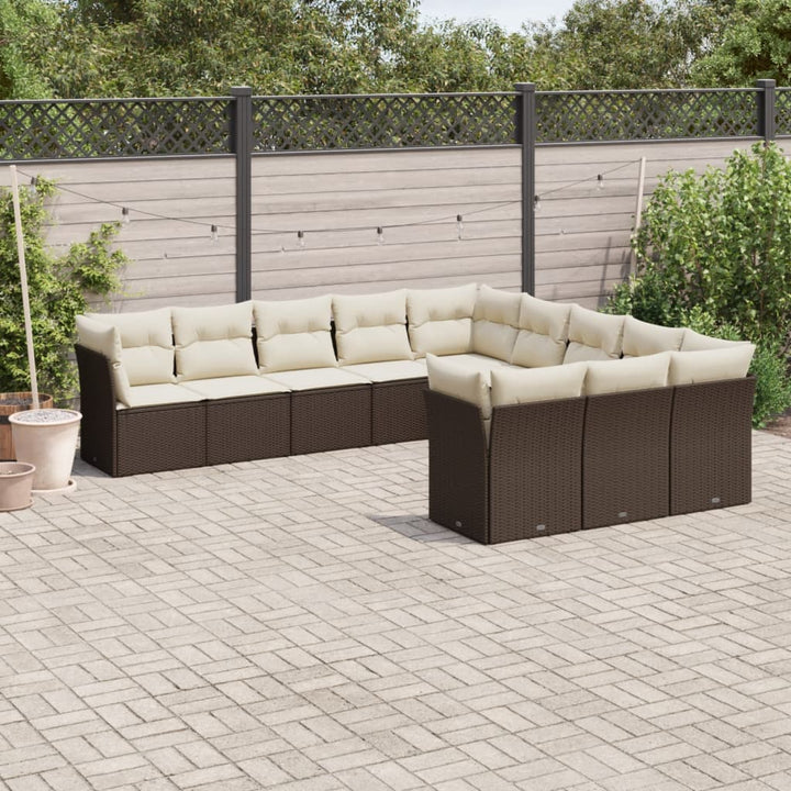Loungegrupp För Trädgården M. Dynor 11 Delar Beige Konstrotting