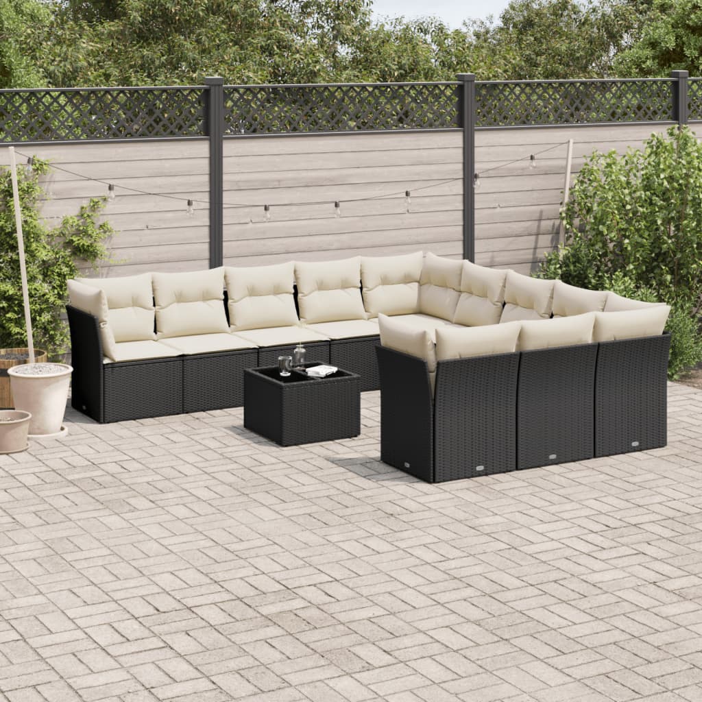 Loungegrupp För Trädgården M. Dynor 11 Delar Beige Konstrotting