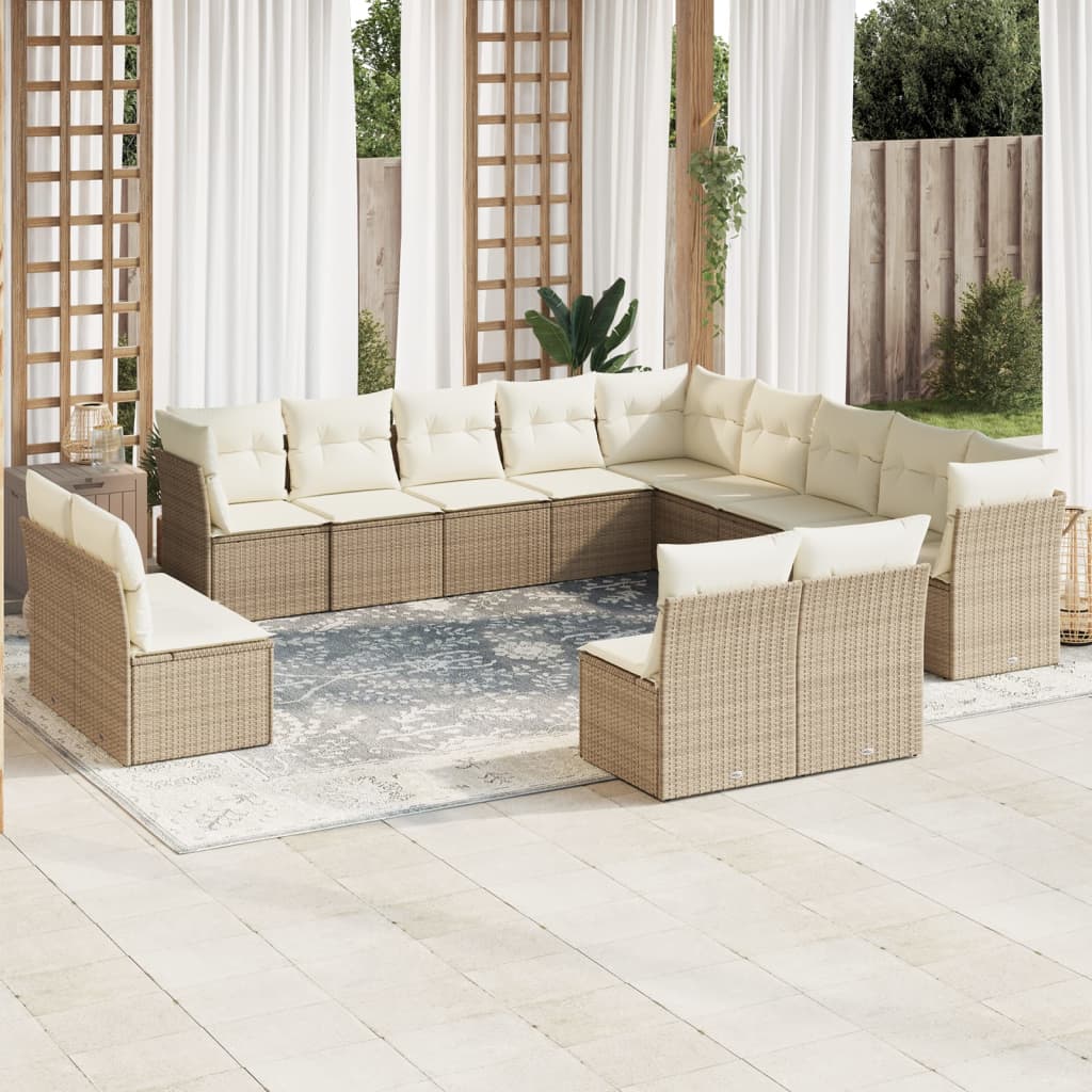Loungegrupp För Trädgården M. Dynor 11 Delar Beige Konstrotting