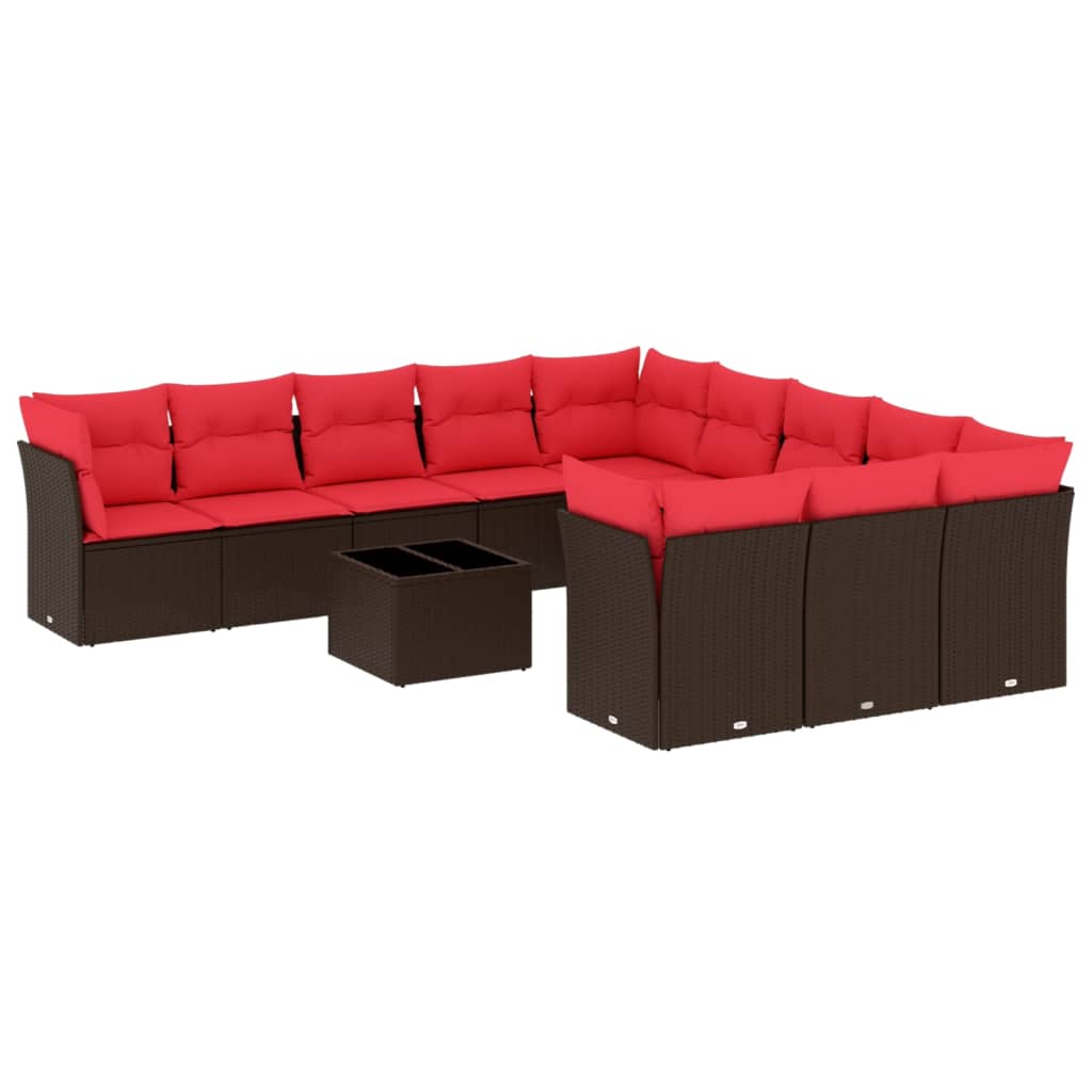 12 Delar Trädgårdssoffgrupp Med Dynor Brun Polyrotting