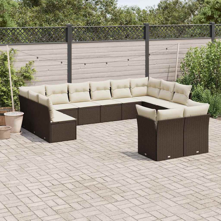 Soffgrupp För Trädgården 12 Delar Med Dynor Beige Konstrotting