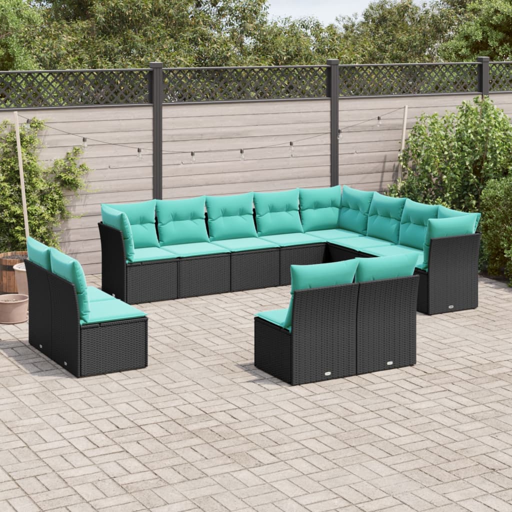 12 Delar Trädgårdssoffgrupp Med Dynor Svart Polyrotting