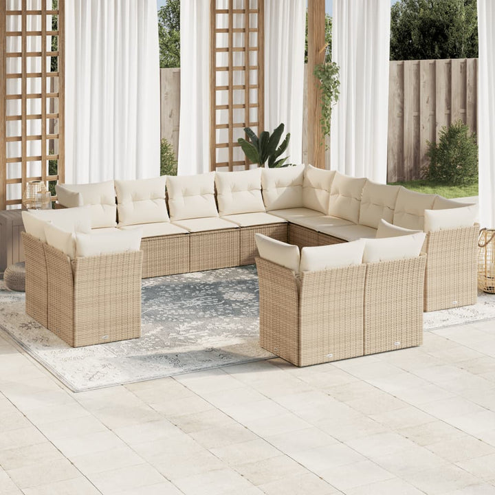 Soffgrupp För Trädgården Med Dynor 13 Delar Beige Konstrotting