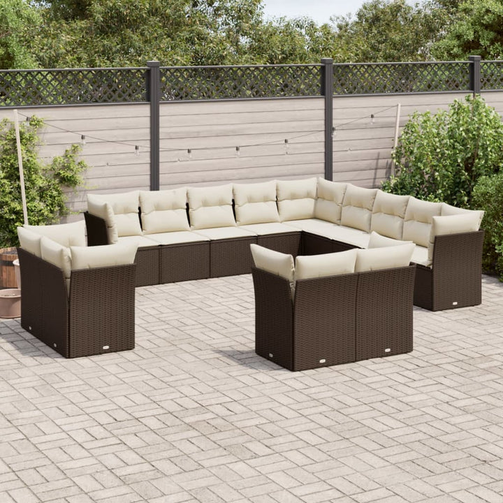 Soffgrupp För Trädgården Med Dynor 13 Delar Beige Konstrotting