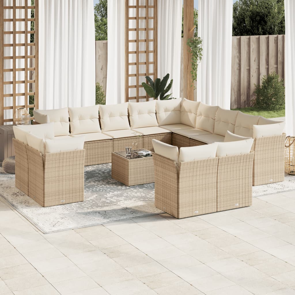 Soffgrupp För Trädgården Med Dynor 13 Delar Beige Konstrotting
