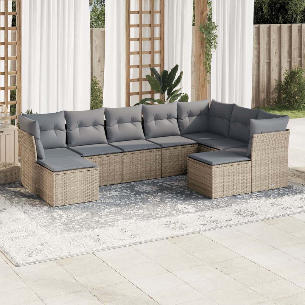 Soffgrupp För Trädgården Med Dynor 9 Delar Beige Konstrotting