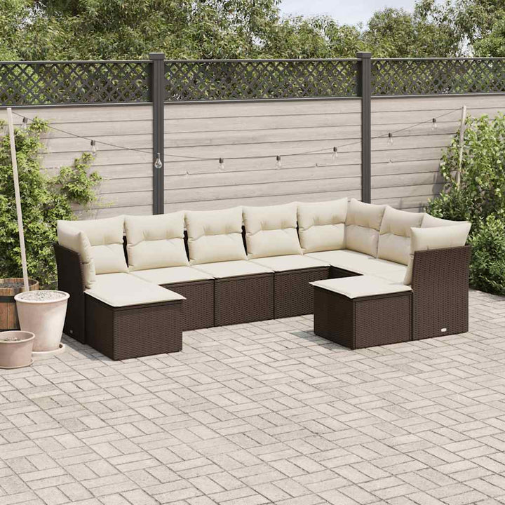Soffgrupp För Trädgården Med Dynor 9 Delar Beige Konstrotting