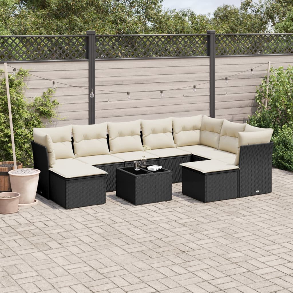 Soffgrupp För Trädgården Med Dynor 9 Delar Beige Konstrotting