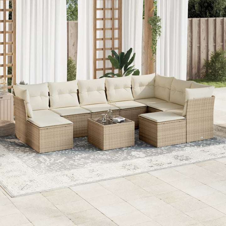 Soffgrupp För Trädgården Med Dynor 9 Delar Beige Konstrotting