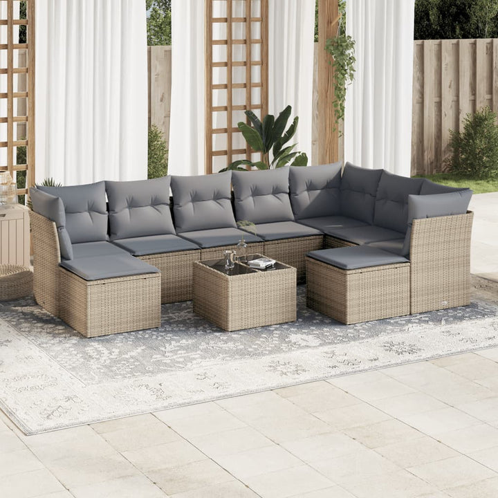 Soffgrupp För Trädgården Med Dynor 9 Delar Beige Konstrotting