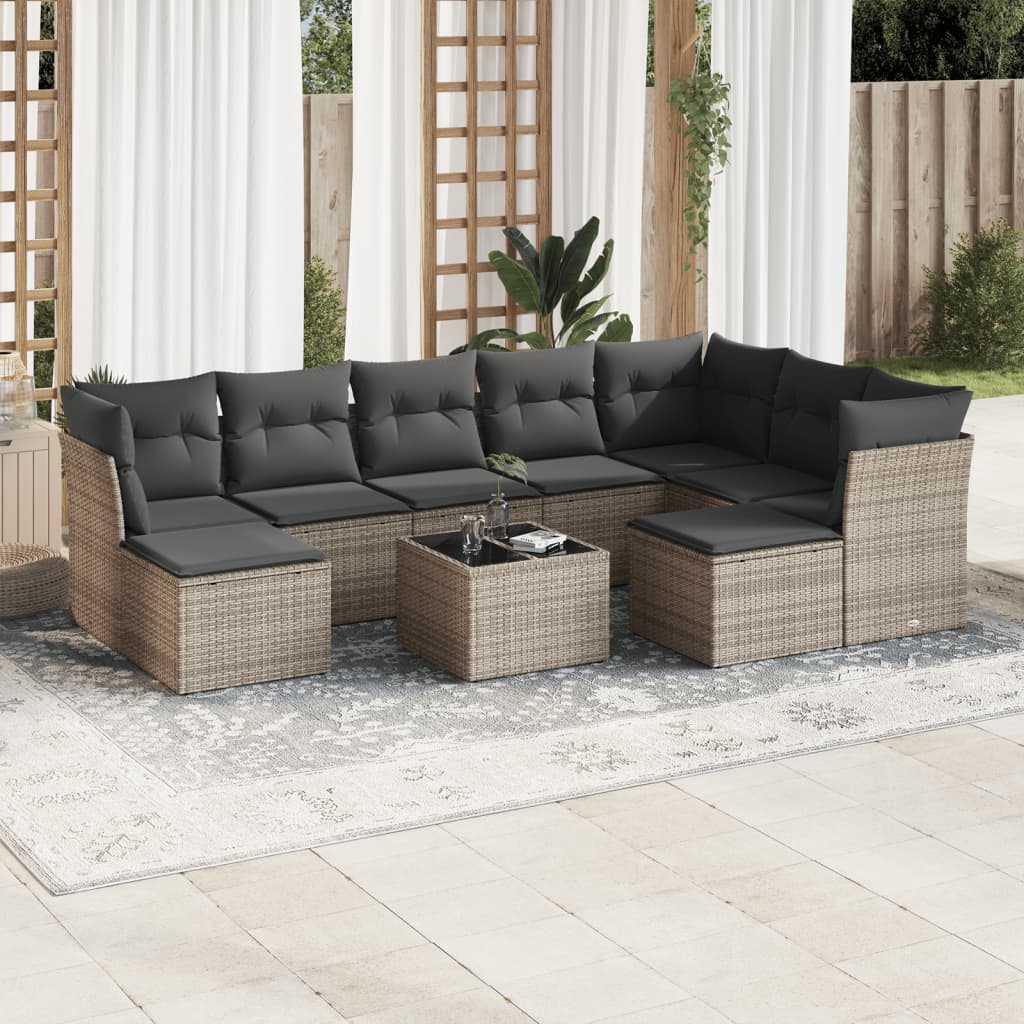 Soffgrupp För Trädgården Med Dynor 9 Delar Beige Konstrotting