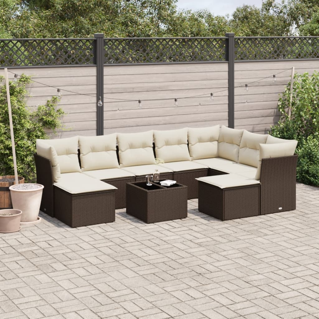 Soffgrupp För Trädgården Med Dynor 9 Delar Beige Konstrotting