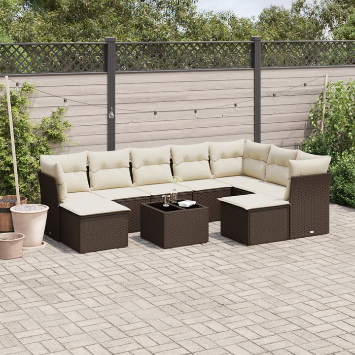 Soffgrupp För Trädgården Med Dynor 9 Delar Beige Konstrotting