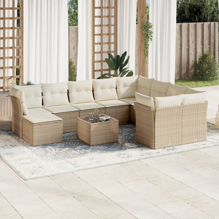 Loungegrupp För Trädgården M. Dynor 11 Delar Beige Konstrotting