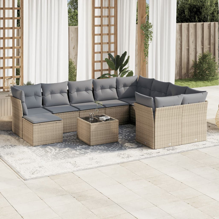 Loungegrupp För Trädgården M. Dynor 11 Delar Beige Konstrotting