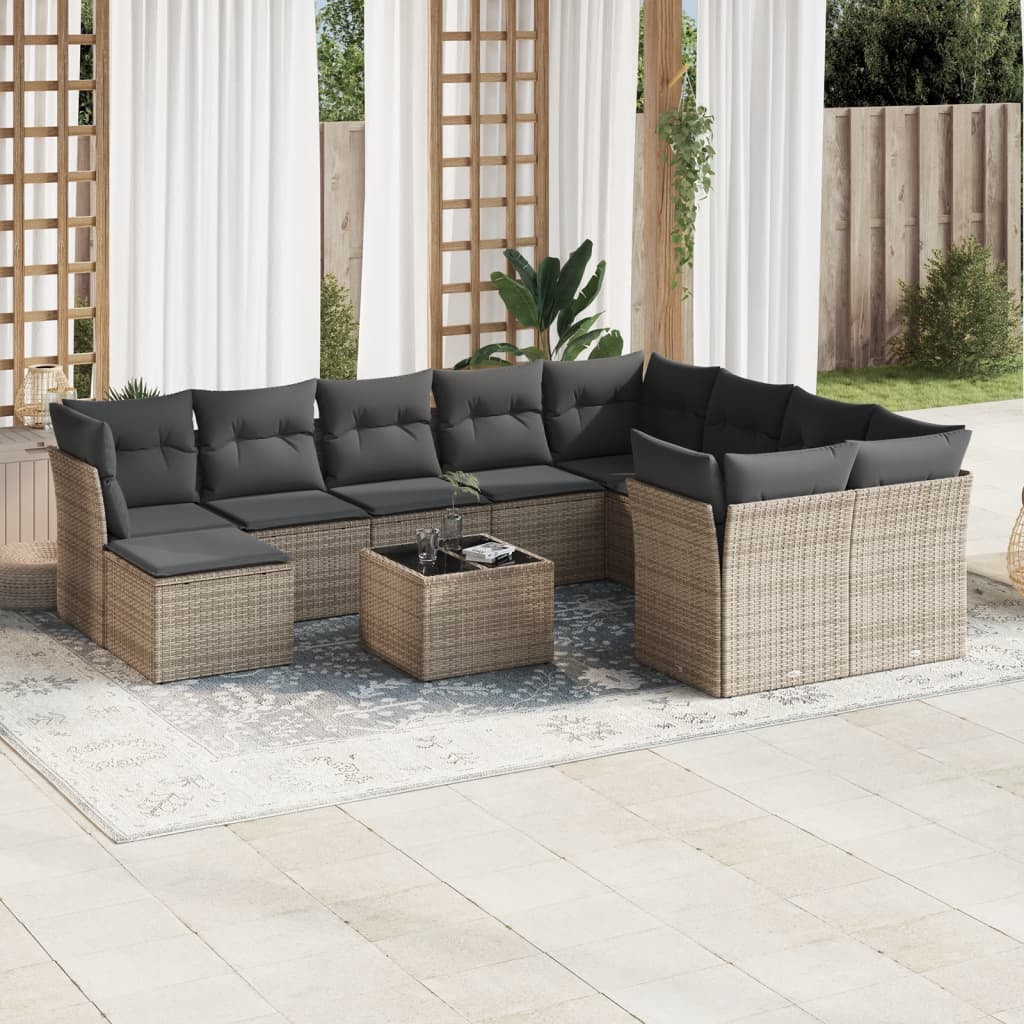 Loungegrupp För Trädgården M. Dynor 11 Delar Beige Konstrotting