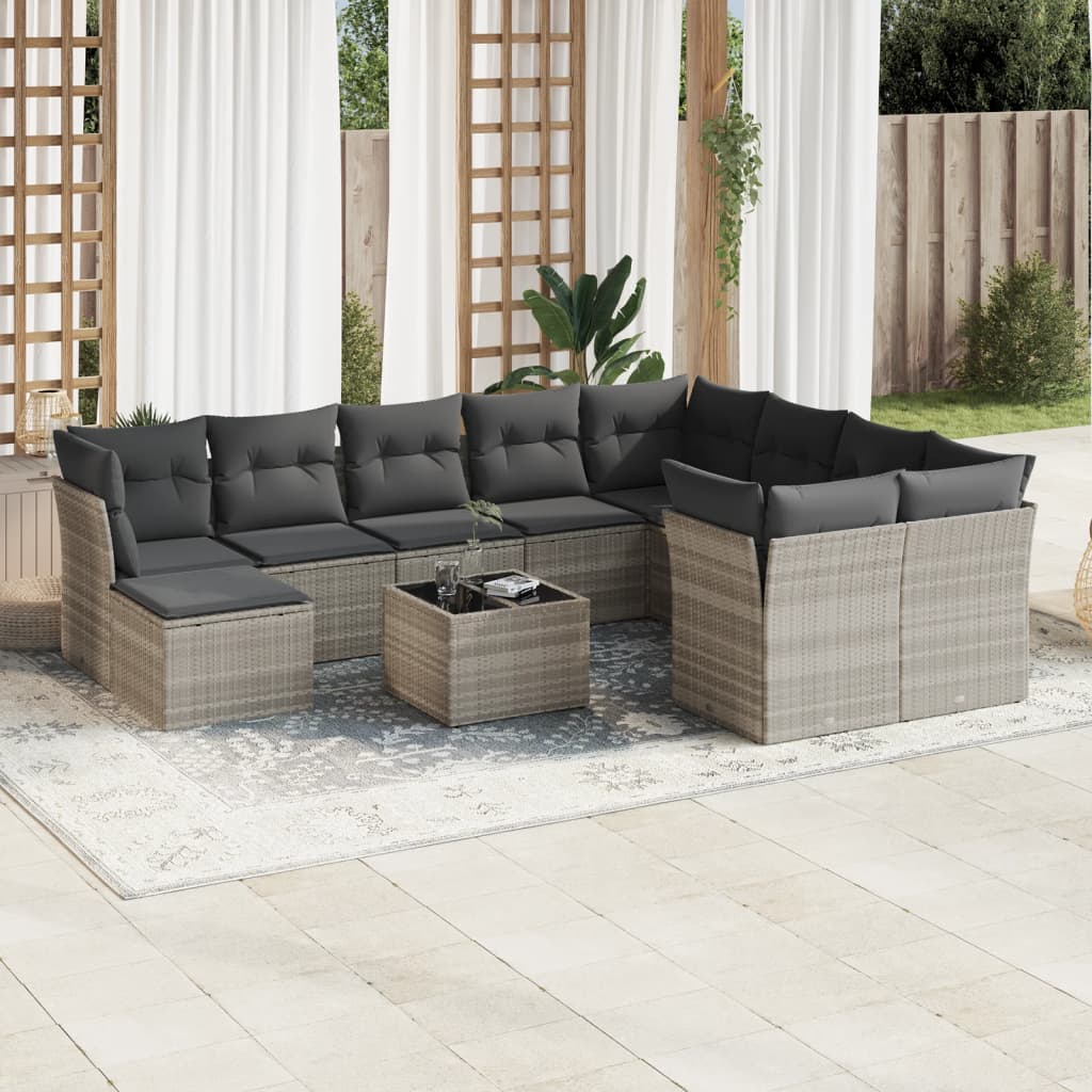 Loungegrupp För Trädgården M. Dynor 11 Delar Beige Konstrotting