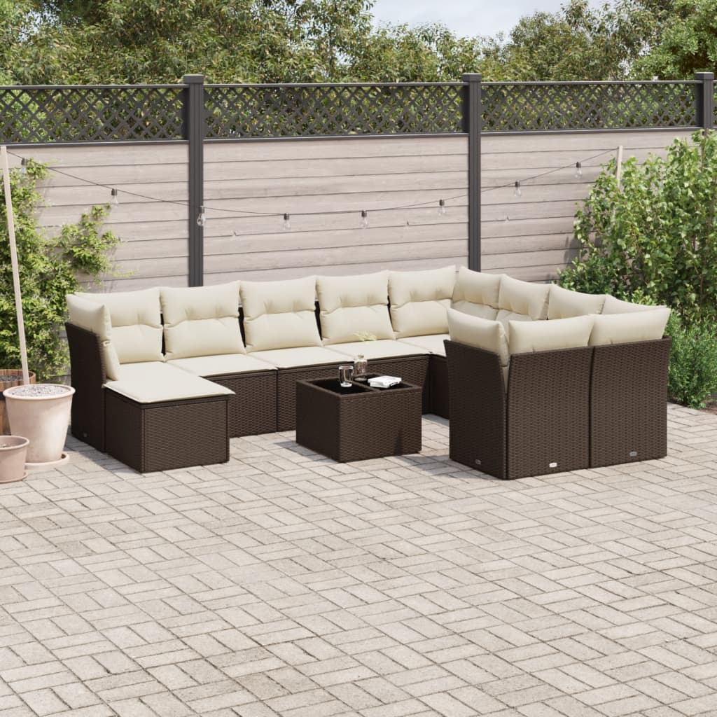 Loungegrupp För Trädgården M. Dynor 11 Delar Beige Konstrotting