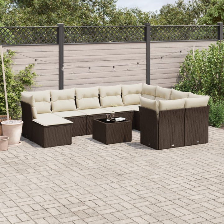 Loungegrupp För Trädgården M. Dynor 11 Delar Beige Konstrotting