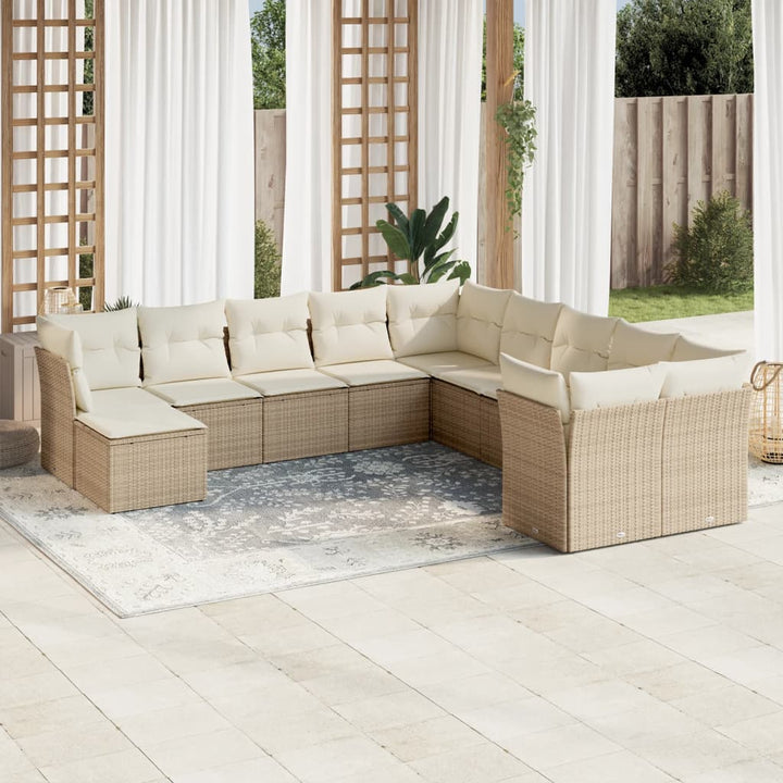 Loungegrupp För Trädgården M. Dynor 11 Delar Beige Konstrotting
