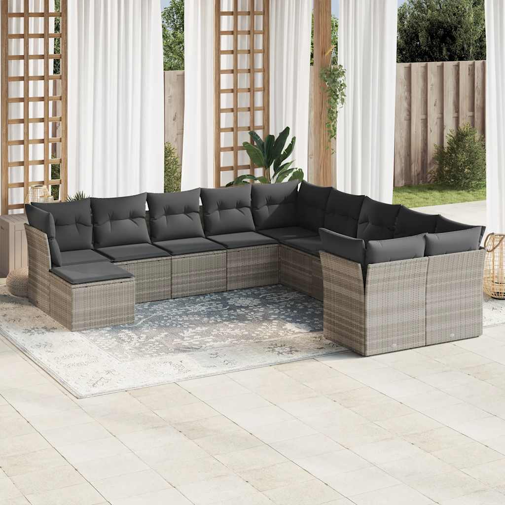 Loungegrupp För Trädgården M. Dynor 11 Delar Beige Konstrotting