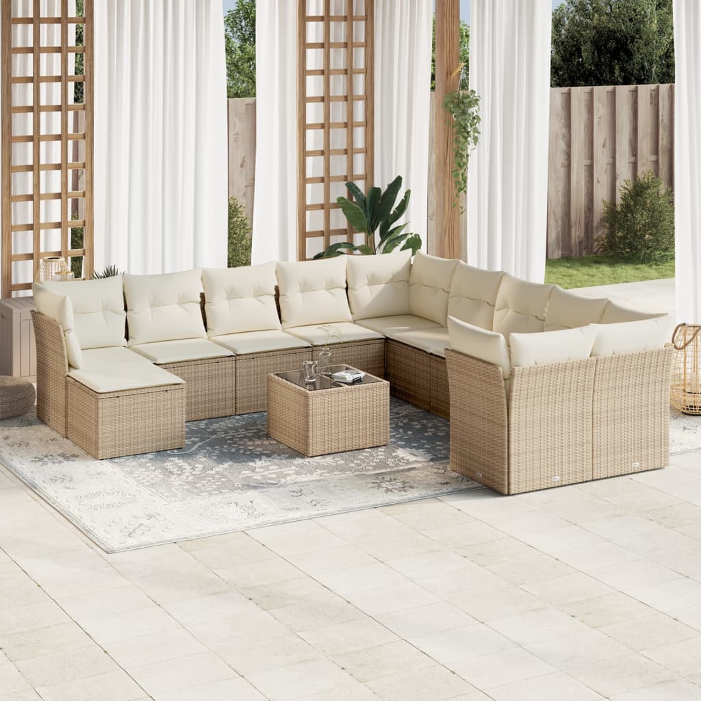 Loungegrupp För Trädgården M. Dynor 11 Delar Beige Konstrotting