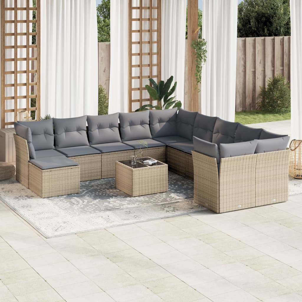 Loungegrupp För Trädgården M. Dynor 11 Delar Beige Konstrotting