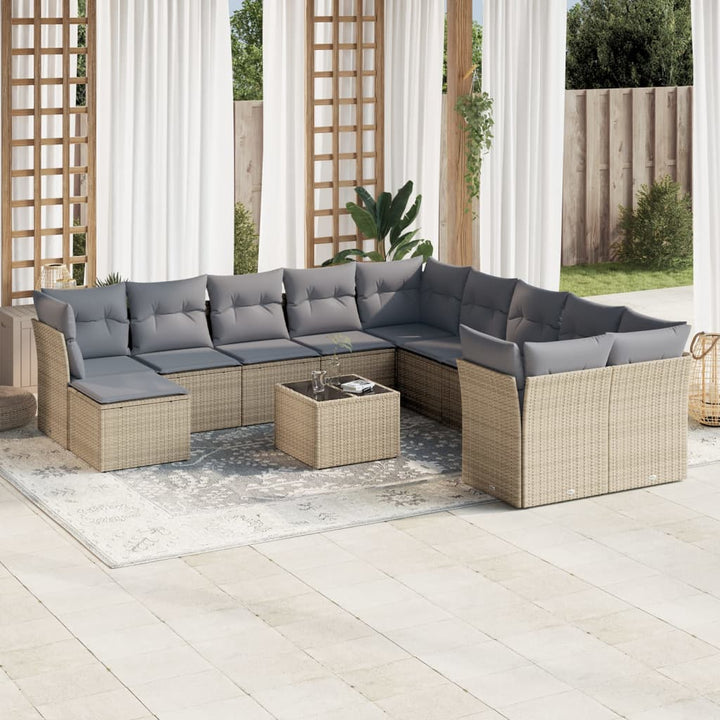 Loungegrupp För Trädgården M. Dynor 11 Delar Beige Konstrotting